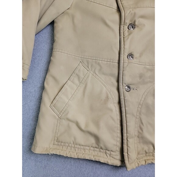 Vtg Lakeland Chore Jacket Mens 42 Brown Button Pockets Sherpa Lined Thrashed - Picture 6 of 16